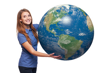 Image showing Woman holding earth globe