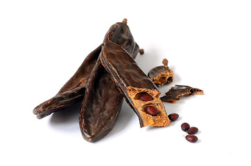 Image showing Ripe carob pods