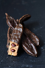 Image showing Ripe carob pods