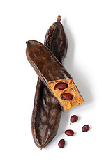 Image showing Ripe carob pods