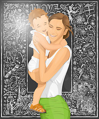 Image showing Vector Woman With Child