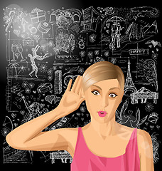 Image showing Vector woman overhearing something