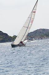 Image showing one sailing boat in a competition