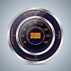 Image showing Fully digital speedometer rev counter in orange purple 