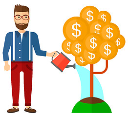 Image showing Man watering money tree.