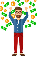 Image showing Happy man with  flying money. 