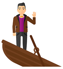 Image showing Businessman standing in sinking boat.