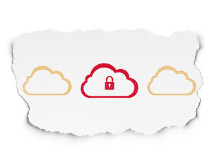 Image showing Cloud technology concept: cloud with padlock icon on Torn Paper background