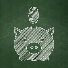 Image showing Money concept: Money Box With Coin on chalkboard background