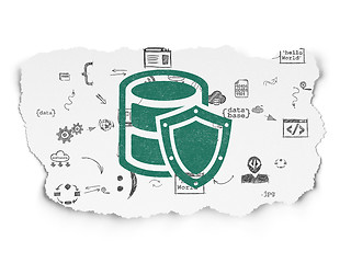 Image showing Database concept: Database With Shield on Torn Paper background