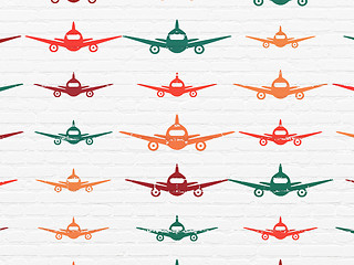 Image showing Tourism concept: Aircraft icons on wall background