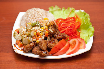 Image showing rice with roasted meat and vegetables
