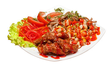 Image showing chinese noodles with roasted meat and vegetables