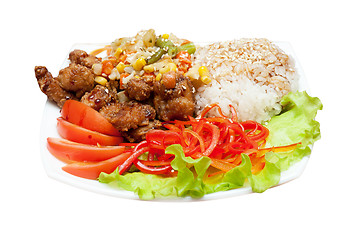 Image showing rice with roasted meat and vegetables