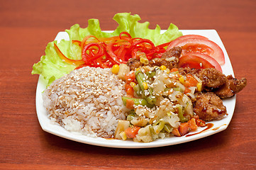 Image showing rice with roasted meat and vegetables