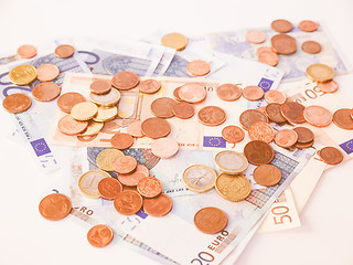 Image showing  Euros coins and notes vintage