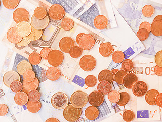 Image showing  Euros coins and notes vintage