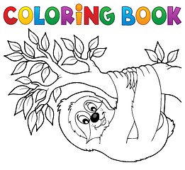 Image showing Coloring book sloth on branch
