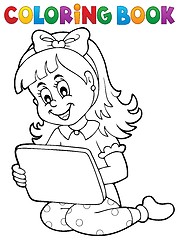 Image showing Coloring book girl playing with tablet