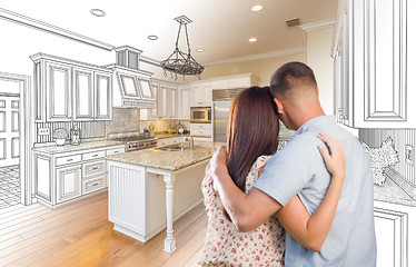 Image showing Young Military Couple Inside Custom Kitchen and Design Drawing C