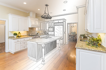 Image showing Custom Kitchen Design Drawing and Gradated Photo Combination