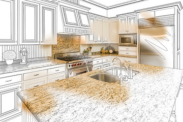 Image showing Custom Kitchen Design Drawing and Brushed Photo Combination