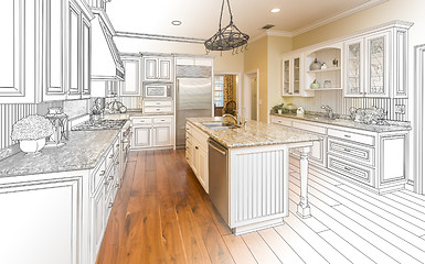 Image showing Custom Kitchen Design Drawing and Gradated Photo Combination