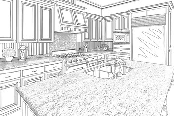 Image showing Black Custom Kitchen Design Drawing on White