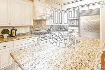 Image showing Custom Kitchen Design Drawing and Gradated Photo Combination