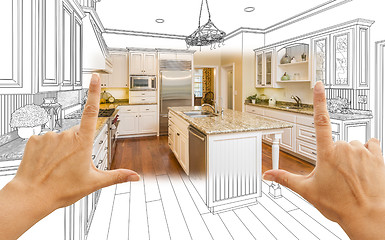 Image showing Hands Framing Custom Kitchen Design Drawing and Square Photo Com