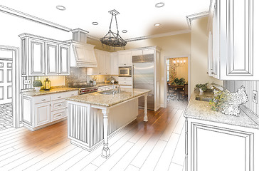 Image showing Custom Kitchen Design Drawing and Brushed Photo Combination