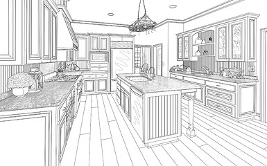 Image showing Black Custom Kitchen Design Drawing on White