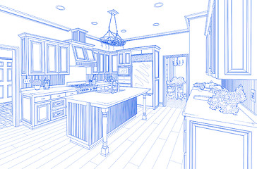 Image showing Blue Custom Kitchen Design Drawing on White