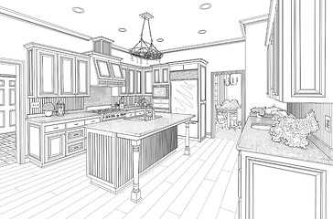 Image showing Black Custom Kitchen Design Drawing on White