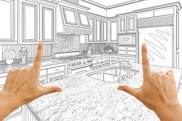 Image showing Hands Framing Custom Kitchen Design Drawing