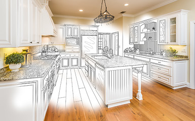 Image showing Custom Kitchen Design Drawing and Brushed Photo Combination