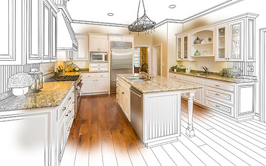 Image showing Custom Kitchen Design Drawing and Brushed Photo Combination