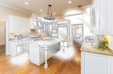 Image showing Custom Kitchen Design Drawing and Brushed Photo Combination