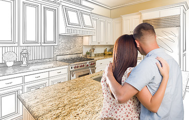 Image showing Young Military Couple Inside Custom Kitchen and Design Drawing C