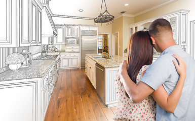 Image showing Young Military Couple Inside Custom Kitchen and Design Drawing C