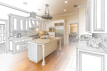 Image showing Custom Kitchen Design Drawing and Gradated Photo Combination