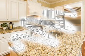 Image showing Custom Kitchen Design Drawing and Brushed Photo Combination