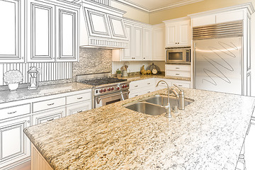 Image showing Custom Kitchen Design Drawing and Gradated Photo Combination