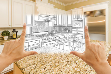 Image showing Hands Framing Custom Kitchen Design Drawing and Square Photo Com