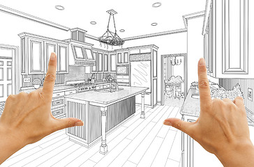 Image showing Hands Framing Custom Kitchen Design Drawing