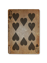 Image showing Very old playing card, ten of hearts