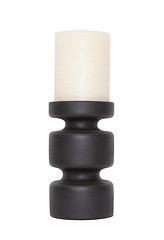Image showing Dirty candle holder with white candle in it isolated