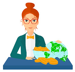 Image showing Woman with globe full of money.