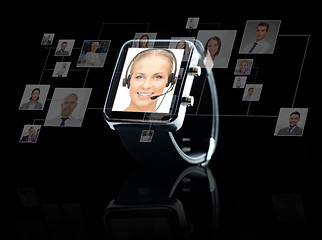 Image showing close up of black smart watch with contacts online