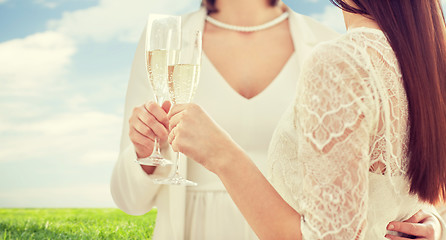 Image showing close up of lesbian couple with champagne glasses